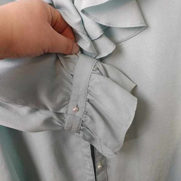 Karl Lagerfeld  blue ruffle blouse size Medium - Picture 5 of 6